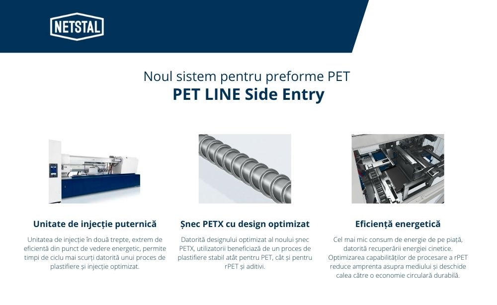 NETSTAL prezintă noua linie mașini de injecție pentru producția preformelor PET cu eliminare laterală - PET-LINE Side-Entry